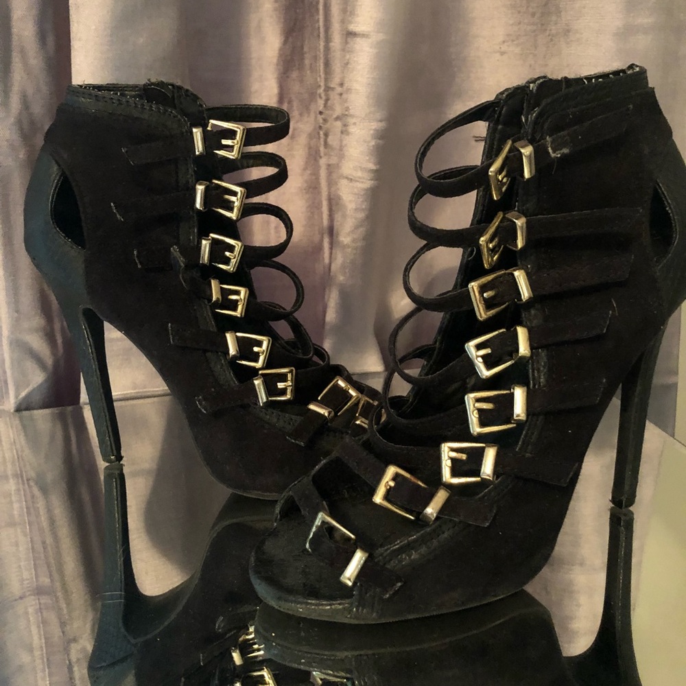 Gold Buckled Black Heels